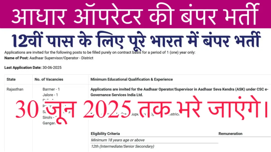 Aadhaar Operator Recruitment 2025