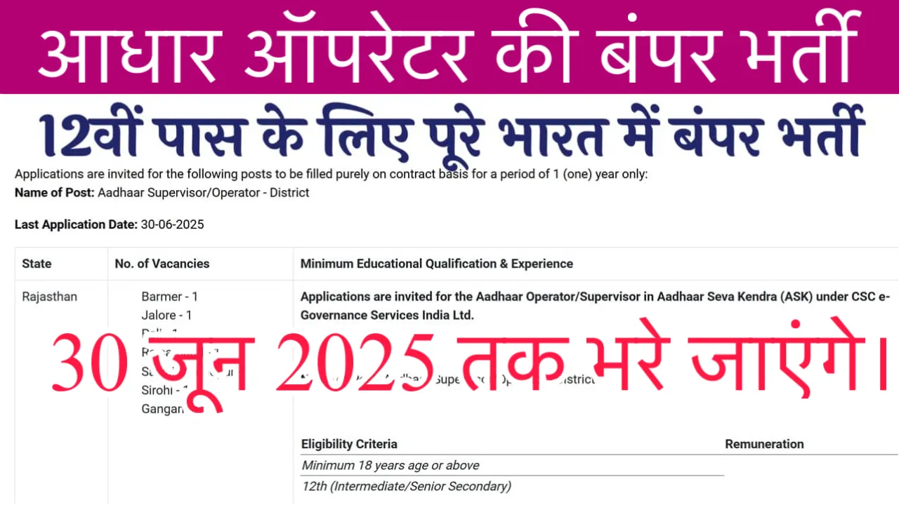Aadhaar Operator Recruitment 2025