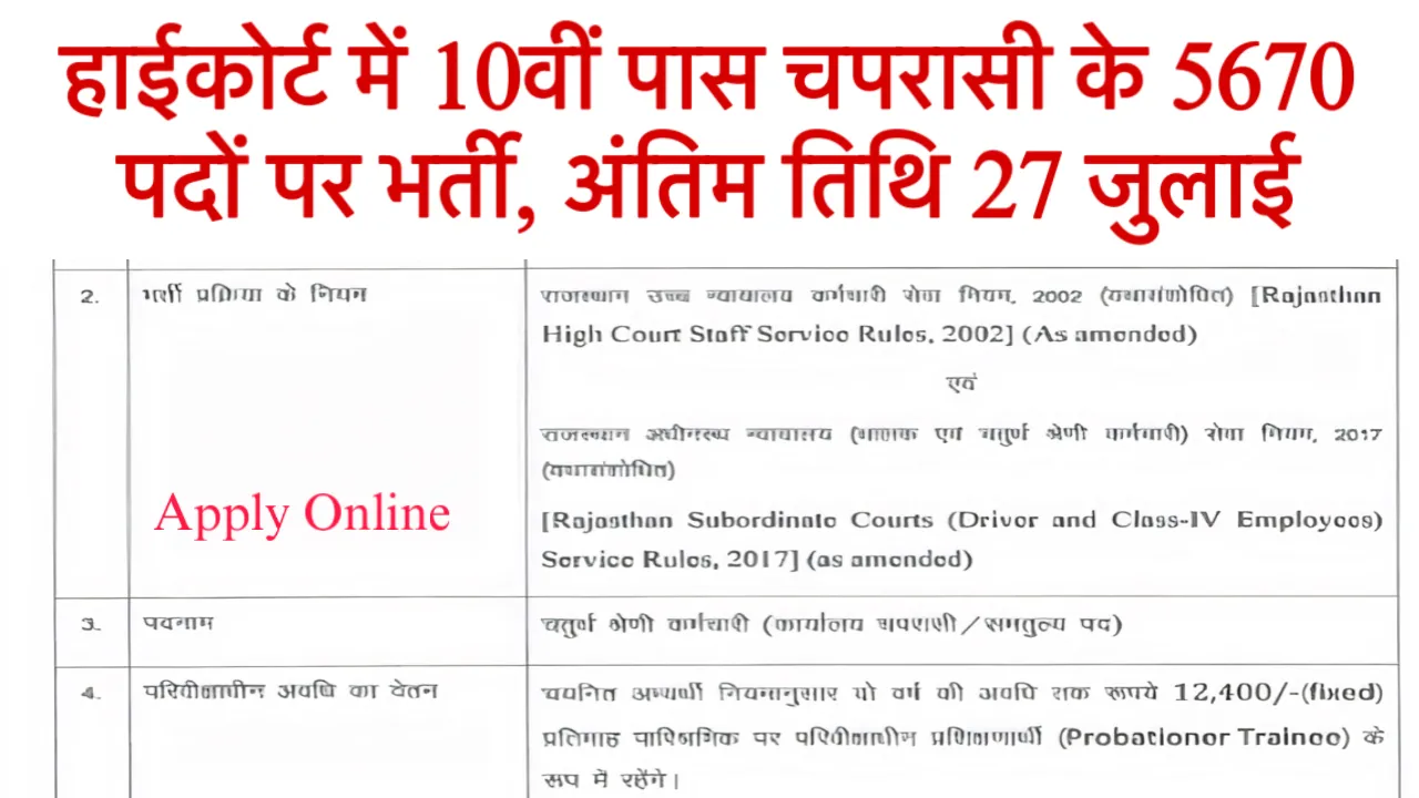 High Court Peon Bharti 2025 Rajasthan