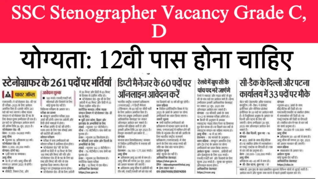 SSC Stenographer Vacancy Grade C, D 2025