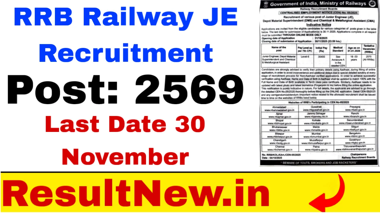 RRB Railway JE Recruitment